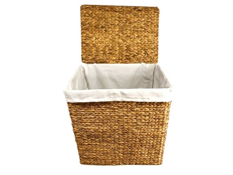 Bespoke Rectangular Havana- Weaving Water Hyacinth Hamper with Hinged Lid & Cream Liner